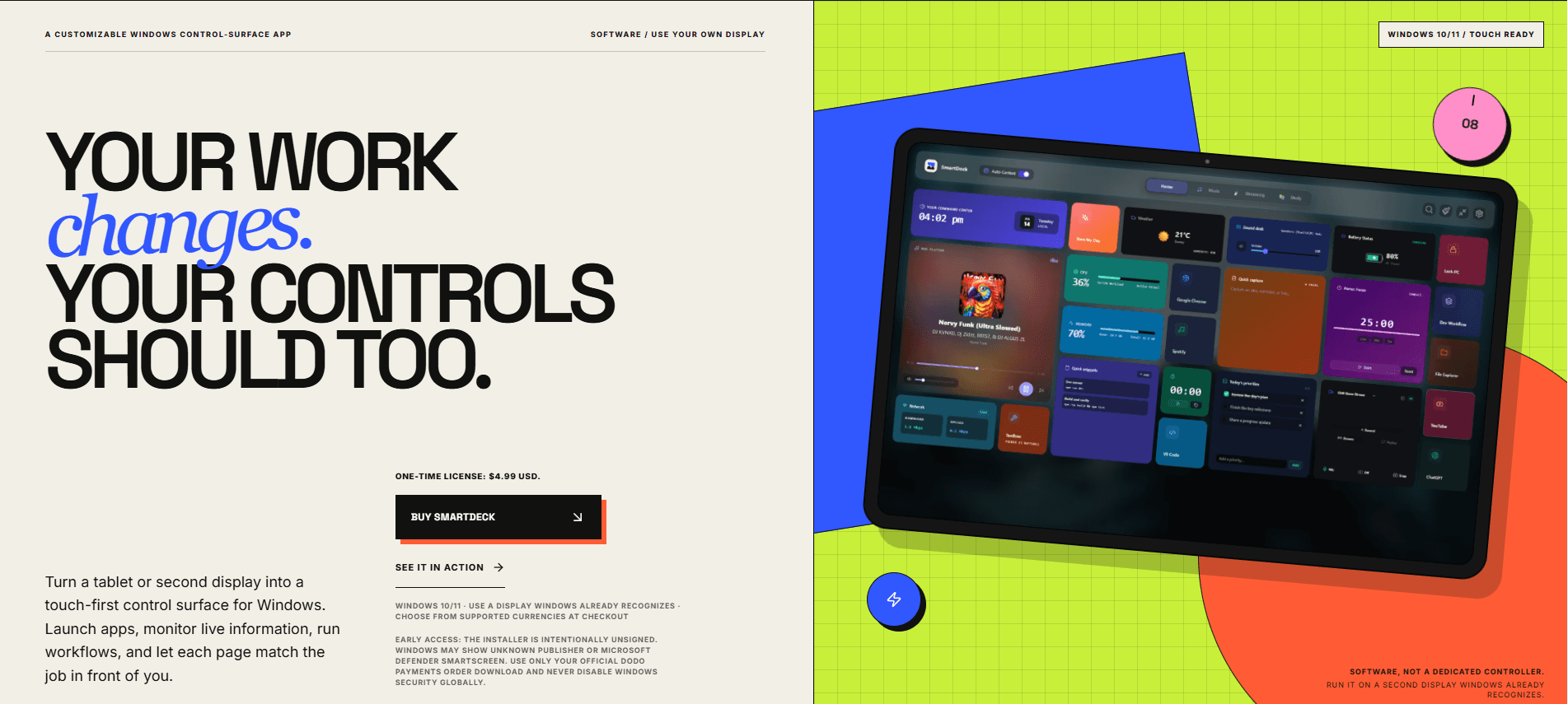 SmartDeck — A touch-first control surface for Windows
